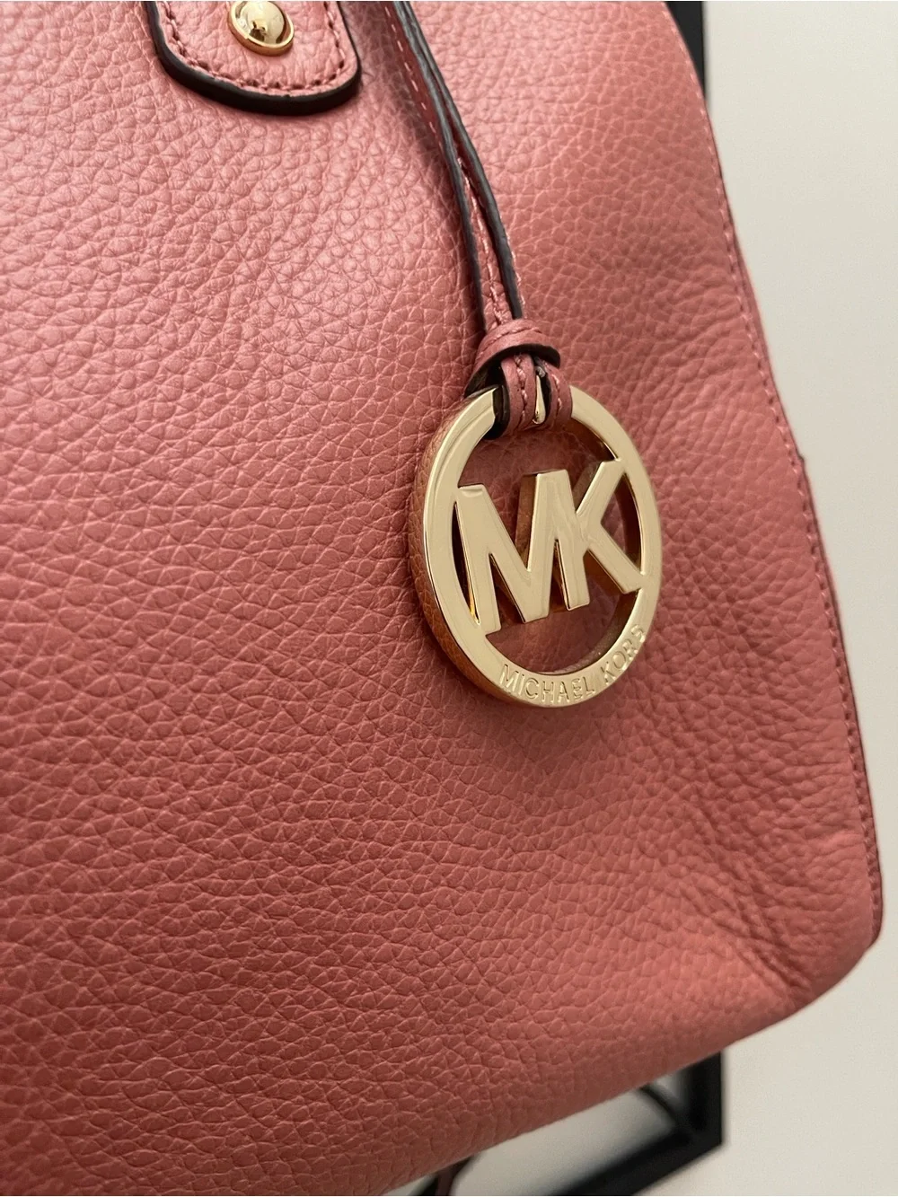 Michael Kors Rosewood Pebbled Leather Satchel with Gold MK Charm